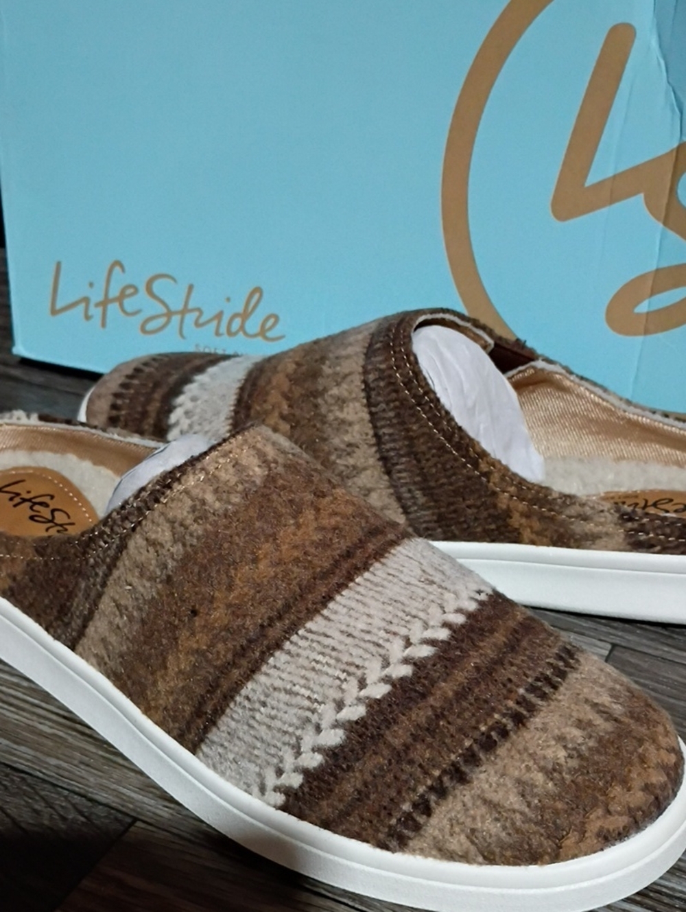 LLife Stride Slip-On Loafers in Brown and Cream Stripes